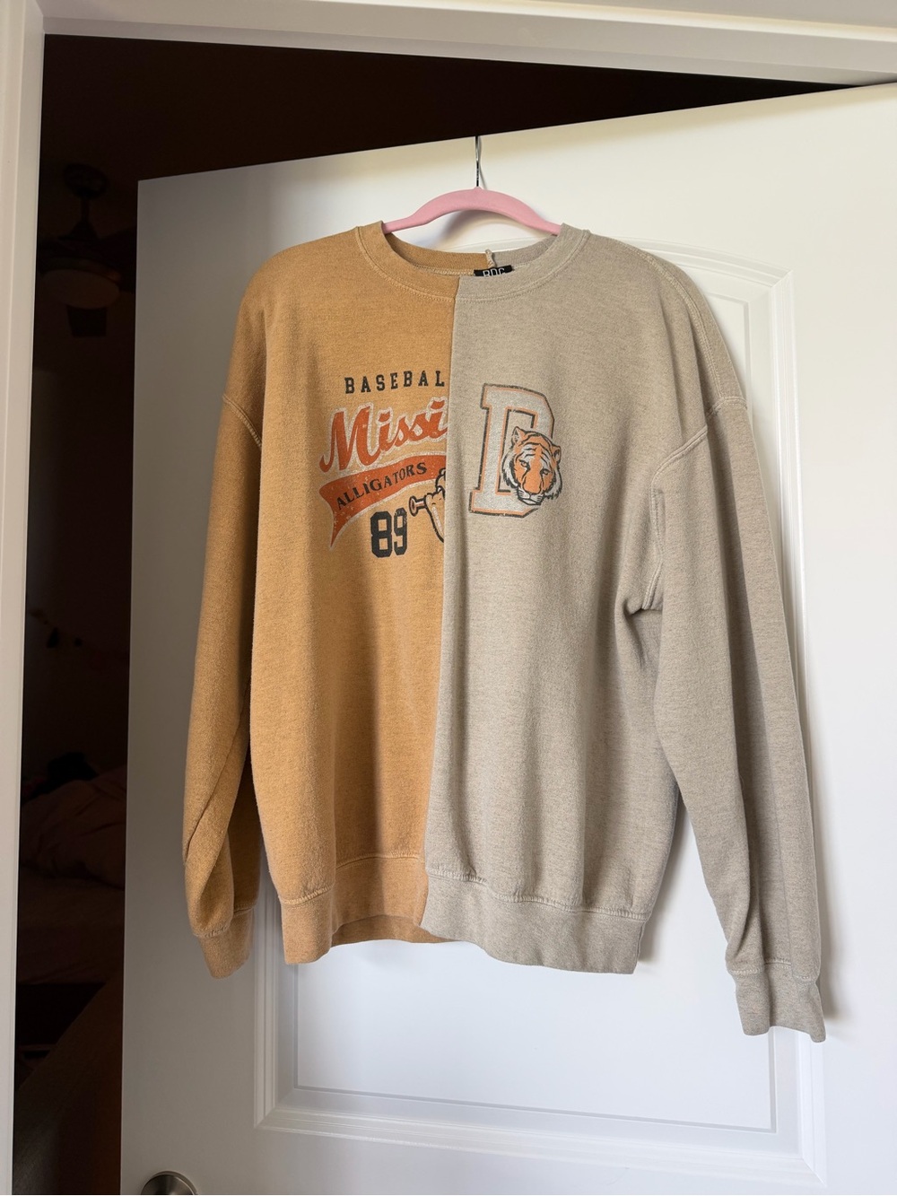 BDG Two-Tone Tan & Beige Split Graphic Crewneck